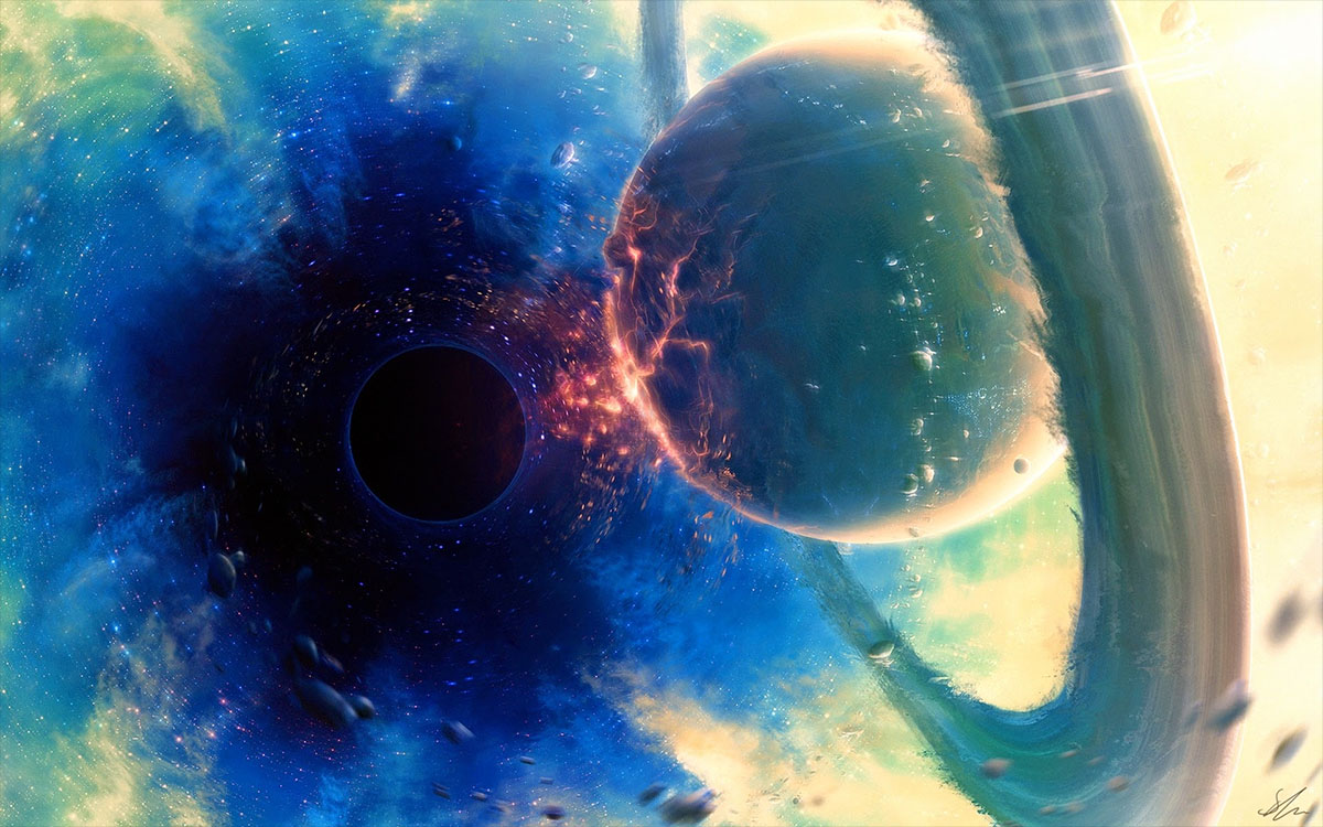 black hole eating planet