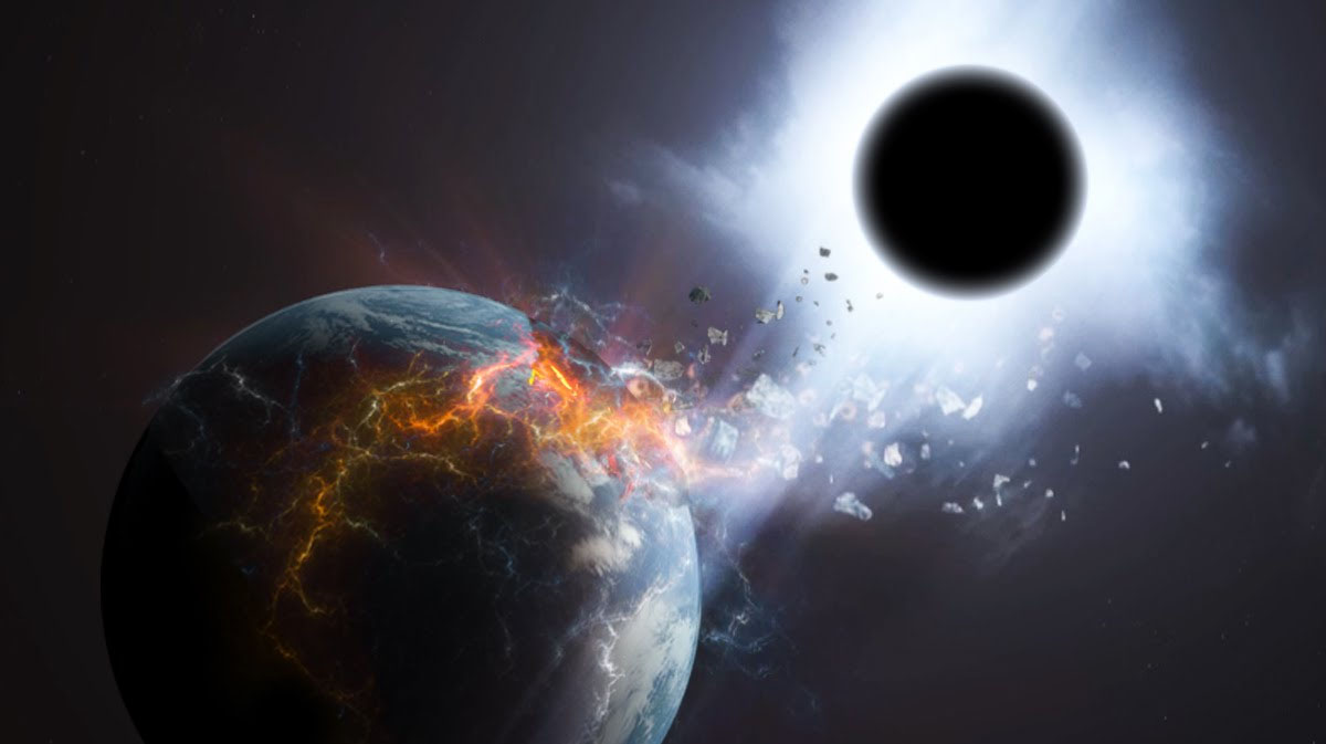 black hole eating planet