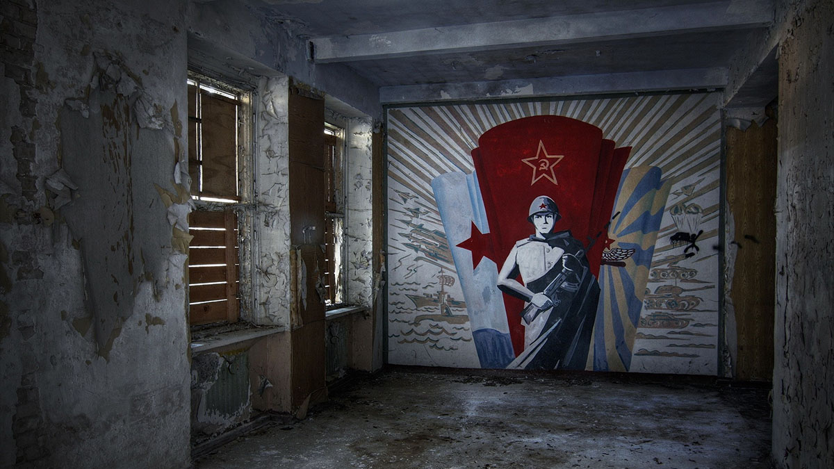 crumbling soviet mural