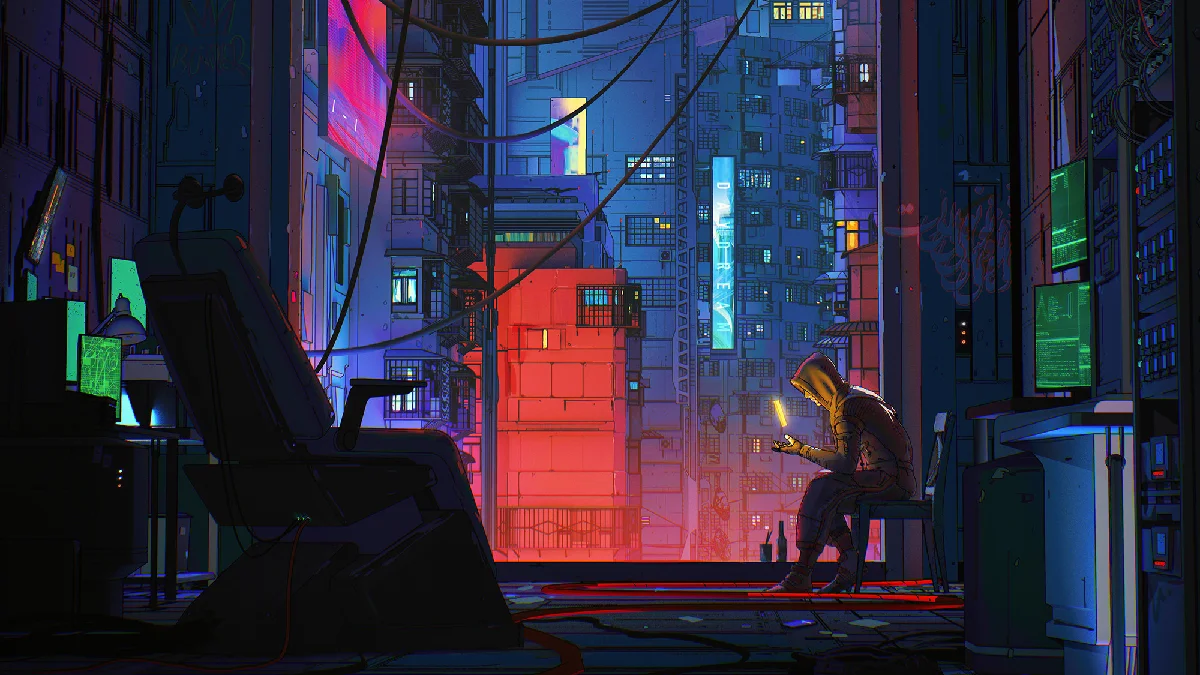 cyberpunk city alley