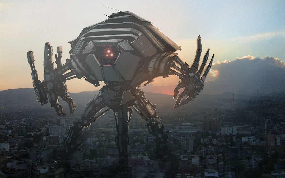 giant robot in city
