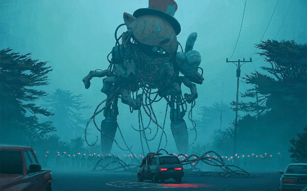 giant broken robot mascot