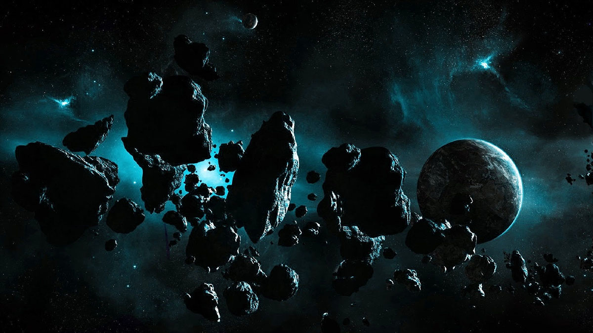 spacescape with asteroids
