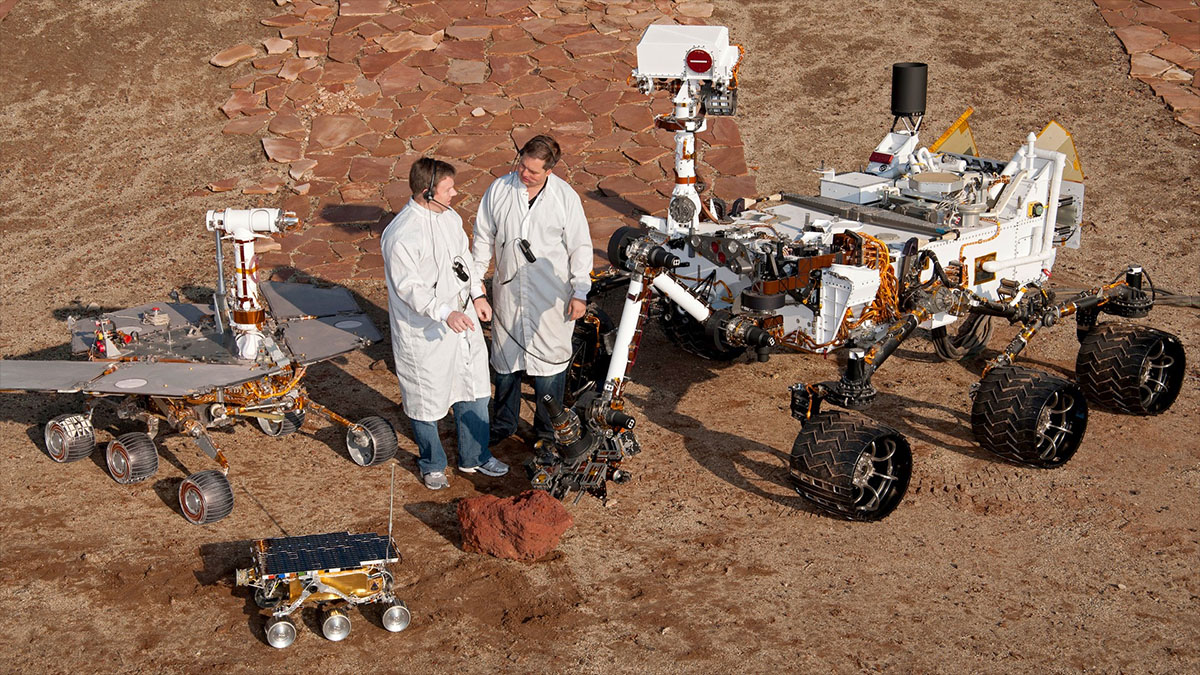 mockups of nasa's martian rovers