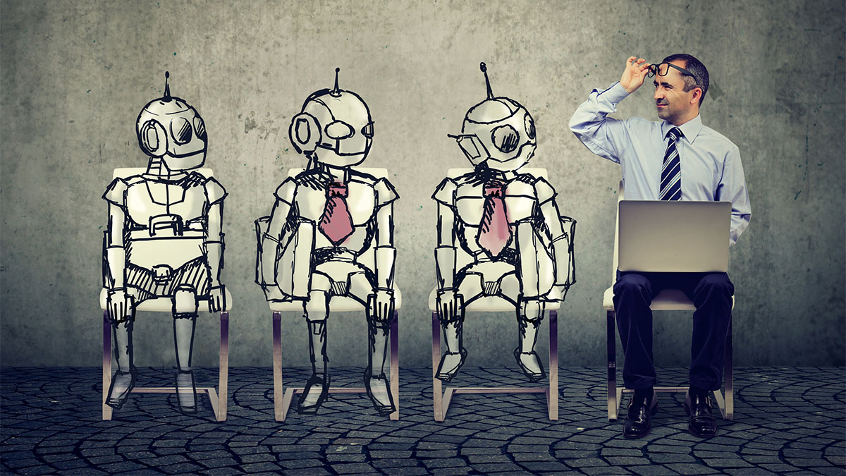 robots waiting for job interview