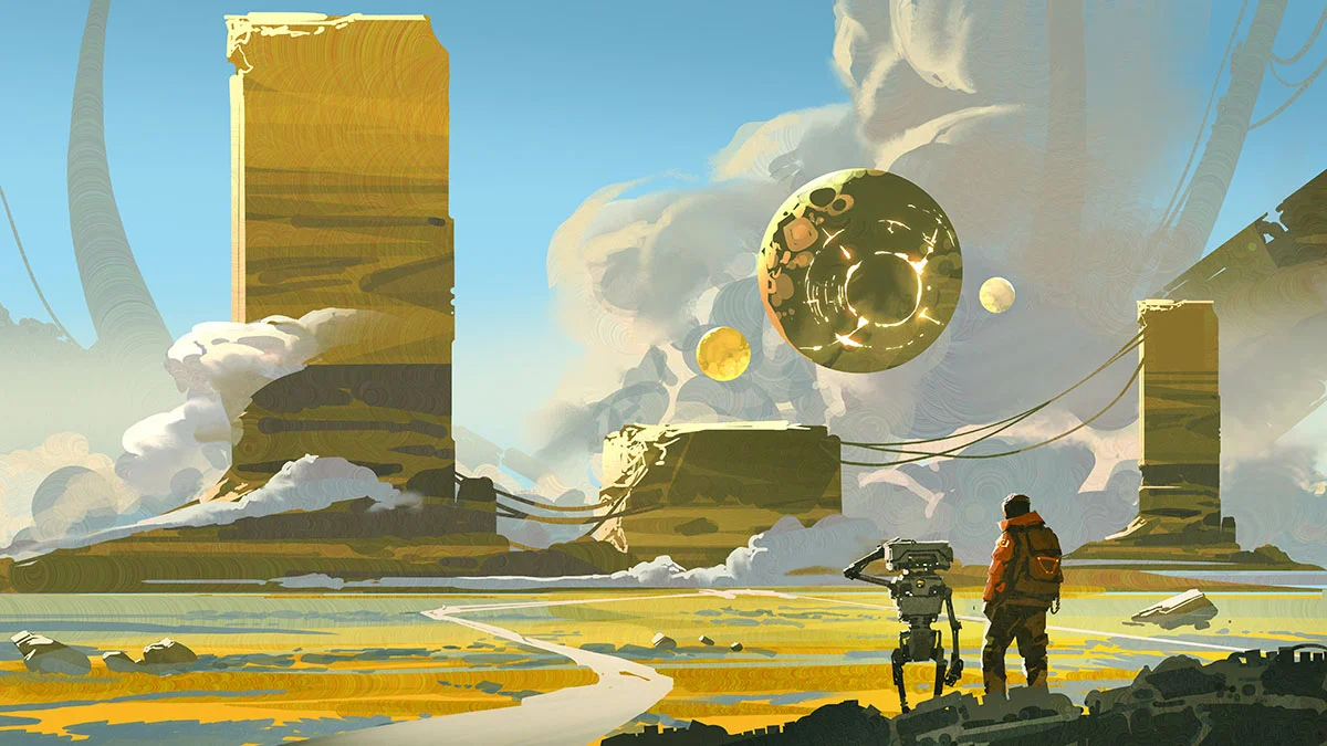 sci-fi ruins robot human