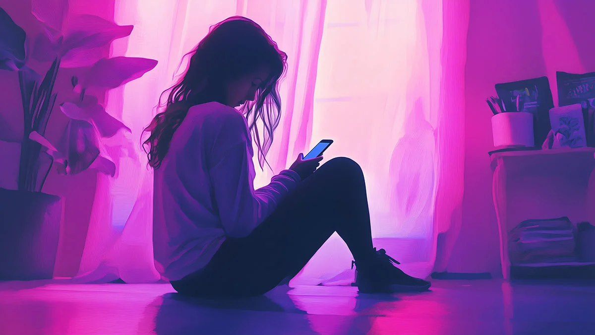 woman looking at phone